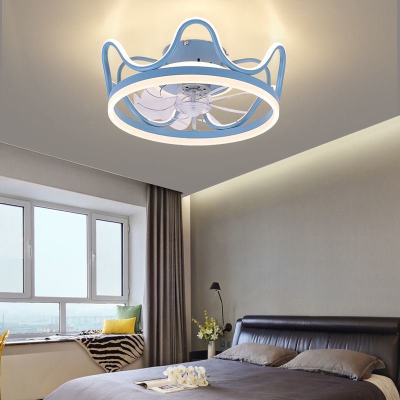Ceiling light with fan, bedroom fan light, modern and simple princess crown led ceiling crystal children's room light Application Scenario