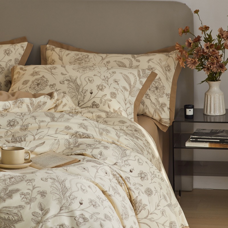 Autumn and winter American 80-count all-cotton long-staple cotton thickened brushed four-piece set pure cotton warm quilt cover 1.8m bedding details Picture