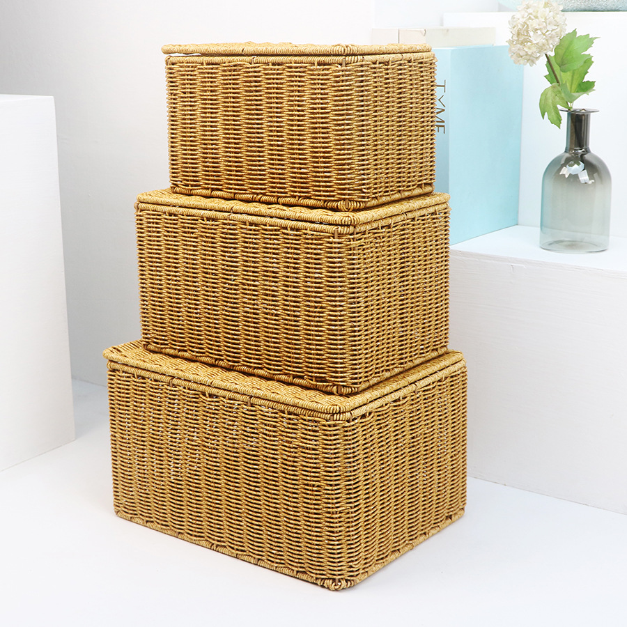 Imitation Rattan Storage Basket Household Large Capacity Clothes Sundry Tabletop Snacks Toys Finishing Kitchen Storage Basket details Picture