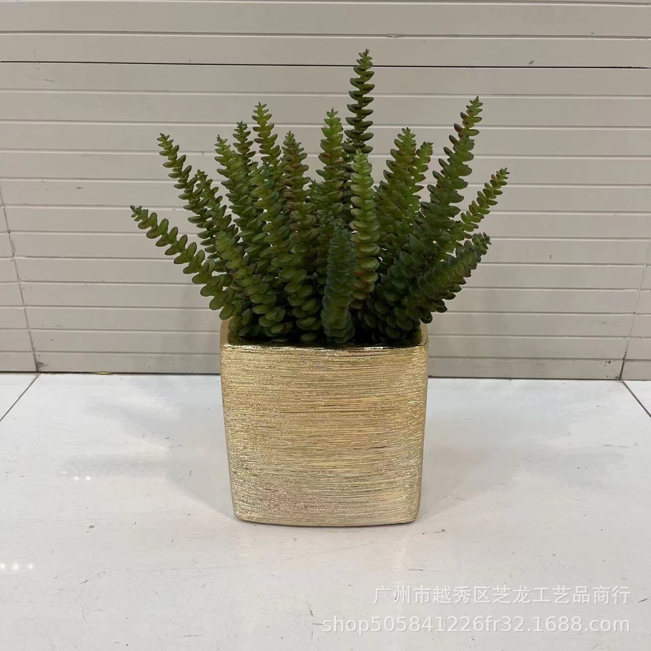 Factory Direct Modern Light Luxury Electroplating Flower Ware Ceramic Vase Model Room Study Desktop Flower Basin Crafts Specification drawing