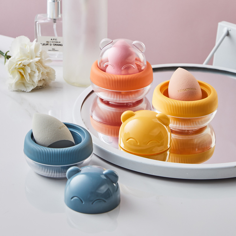 Little Bear Beauty Egg Storage Box, dust-proof portable sponge egg, cartoon Japanese-style cute powder puff, makeup remover cotton, storage rack