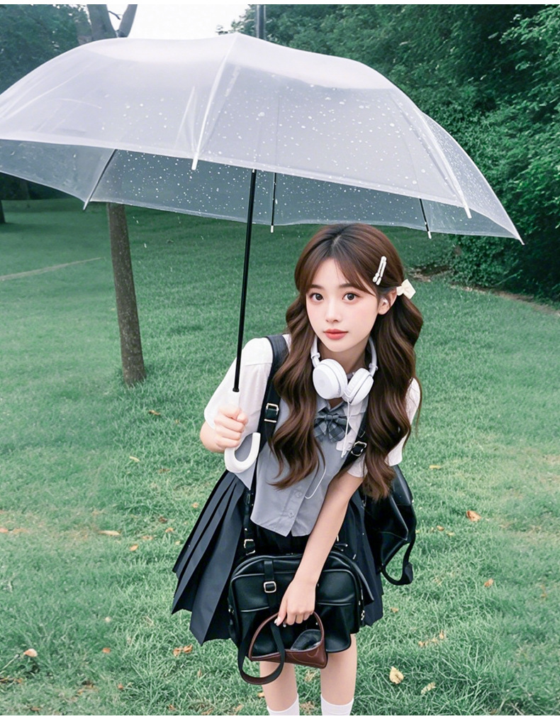 16骨透明雨伞长柄大号双人女白色网红雨伞自动结实加大折叠纯色伞详情10