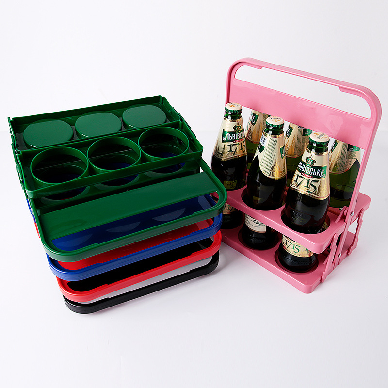 批发便携KTV塑料可折叠啤酒篮半打6瓶装手提篮红酒筐可印刷LOGO详情图2