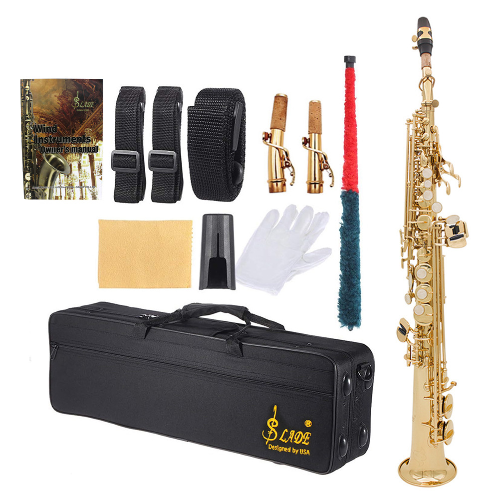 Cross-border gold saxophone, split straight saxophone, B-flat saxophone, beginner treble lacquer gold saxophone