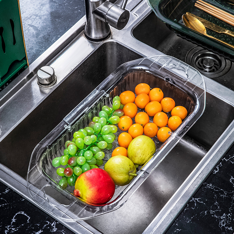 厨房用品伸缩洗菜盆沥水篮家用水果盘水槽滤水篮洗菜篮子置物架详情图3
