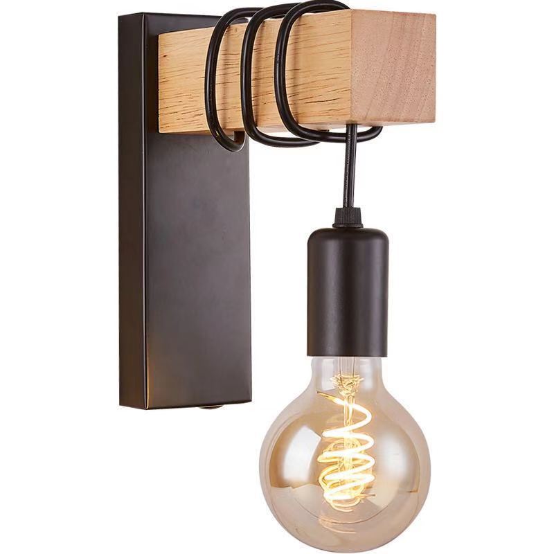 American Creative Wood Art Personality Bedroom Hallway Wall Lamp American Iron Lampshade Foreign Trade E27 Single Head Wall Lamp details Picture