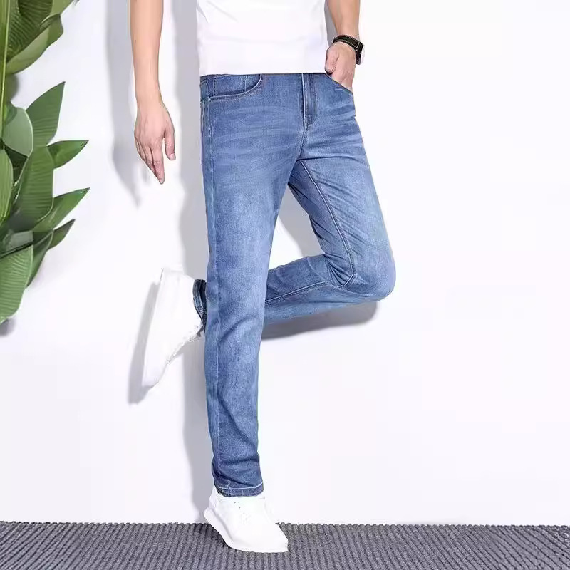Ice silk thin stretch jeans, men's summer slimming and versatile straight-leg pants, youth slightly elastic and comfortable skinny pants Specification image