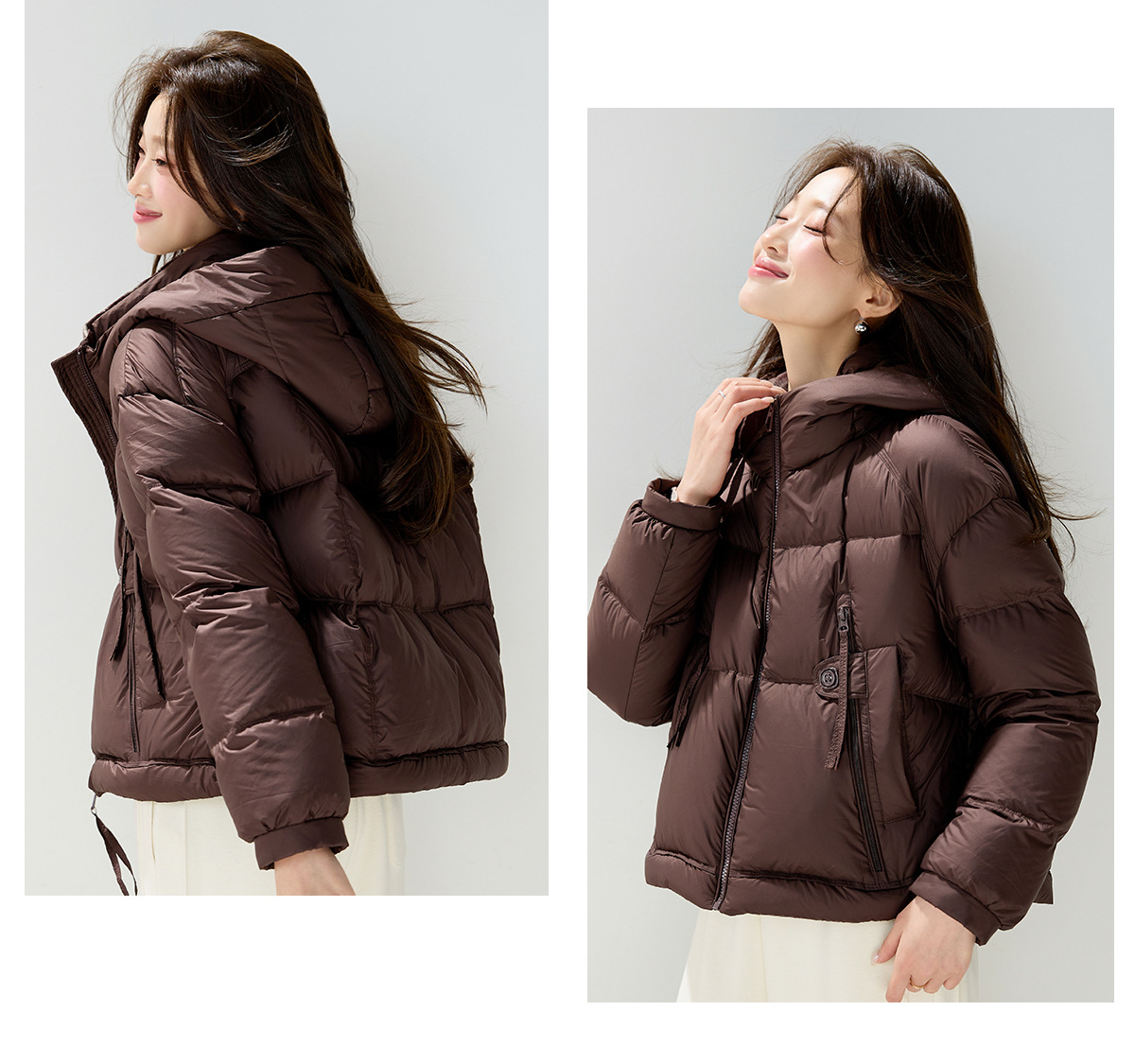 Casual hooded short 90mm white duck down jacket for women, thick, warm, loose, versatile, fashionable and stylish coat for winter pic 28