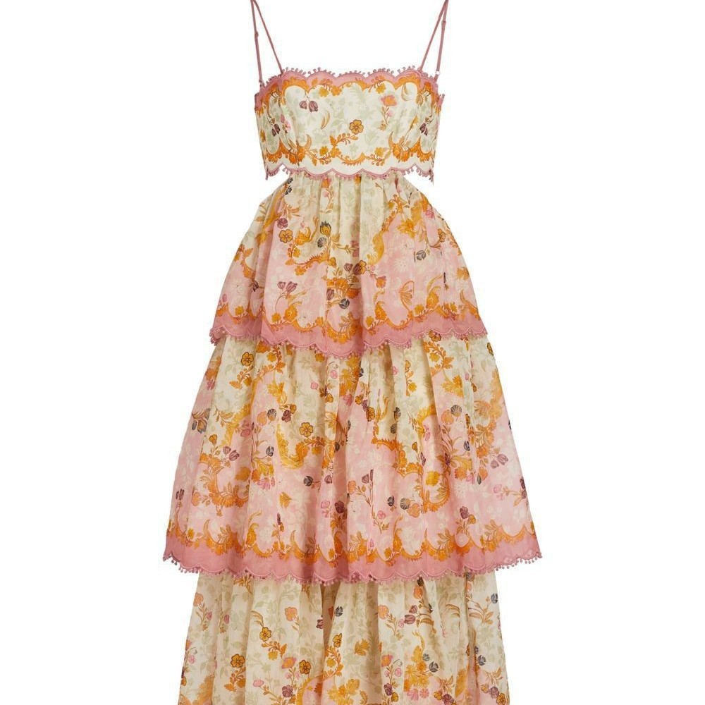 2025 Cross-border supply Summer Russian new women's fashion tassel waist-exposing embroidered cake halter dress Item Picture