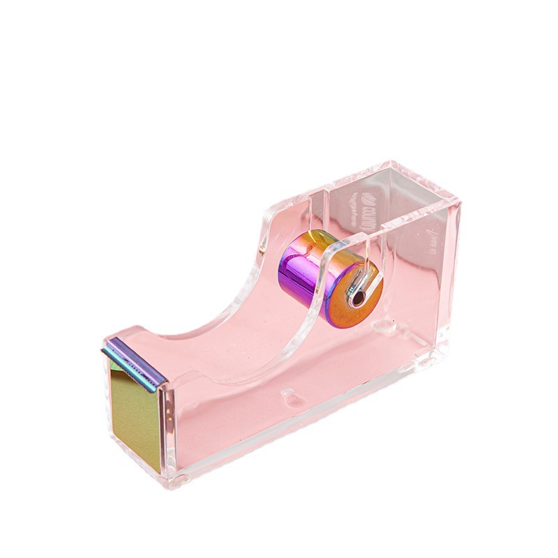 Acrylic rose gold tape holder Transparent Electroplating metal tape cutter i medium desktop hand tear divider Item Picture