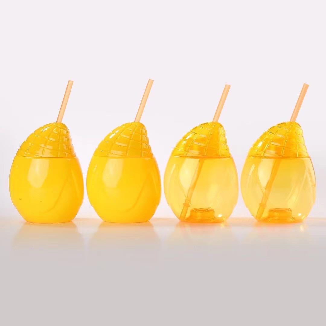 厂家现货批发一次性芒果吸管饮料LED灯透明塑料随身带沙滩果汁杯