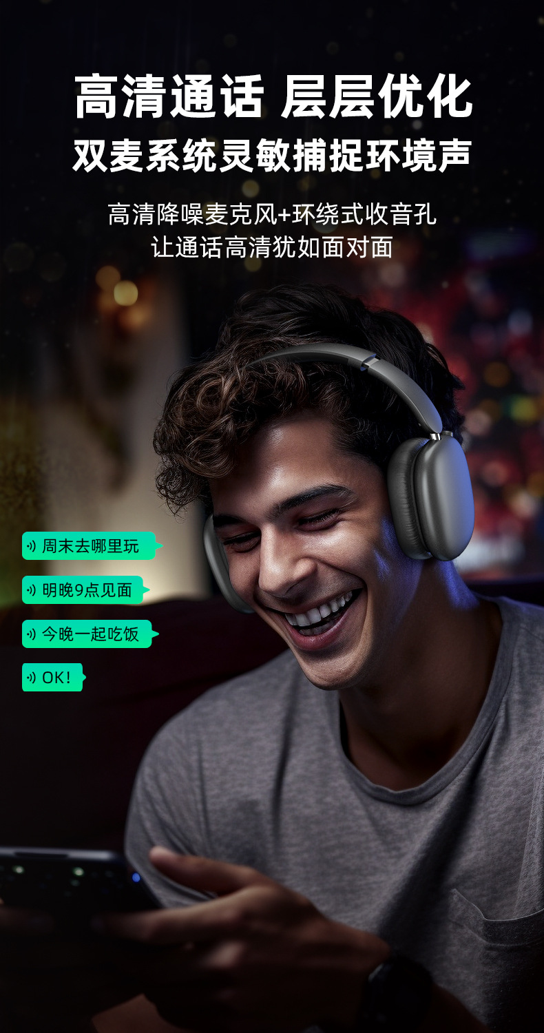 跨境新款头戴式蓝牙耳机ANC主动降噪华强北高品质耳麦适用苹果MAX详情11