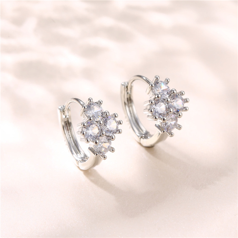 Simple Copper Gold-Plated Full Diamond Cross Zircon Earrings Cross Border Ol Wind Geometric New Diamond Circle Buckle Earrings Female Popular Jewelry Fashion Earrings Korean Version Specification drawing