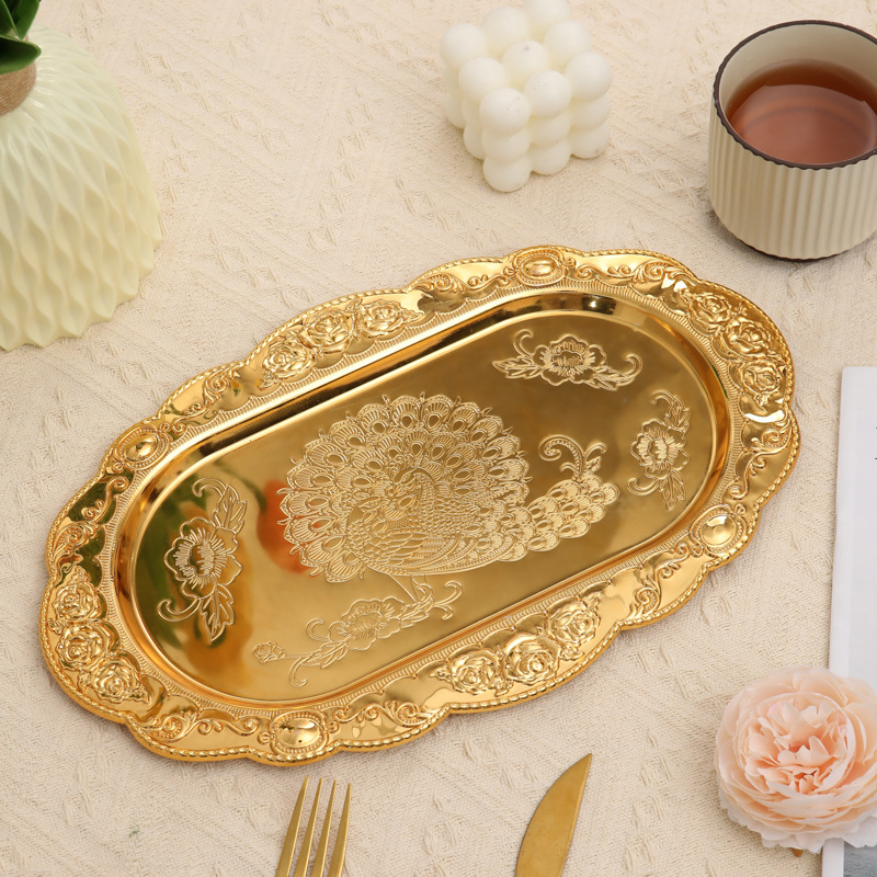 Metal Dessert Plate Cake Plate Embossed Steak Salad Plate Snack Fruit Jewelry Cosmetics Storage Tray Seasoning Dish Application Scenario