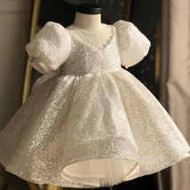 儿童礼服公主裙白色亮片宝宝一周岁礼服婴儿连衣裙生日女童礼服裙