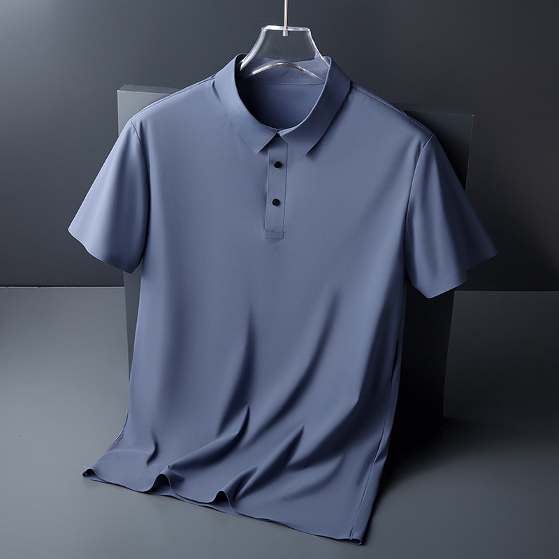 High-end seamless ice silk polo shirt for men, summer lapel quick-drying short-sleeved top for middle-aged and elderly fathers, men's clothing for fathers