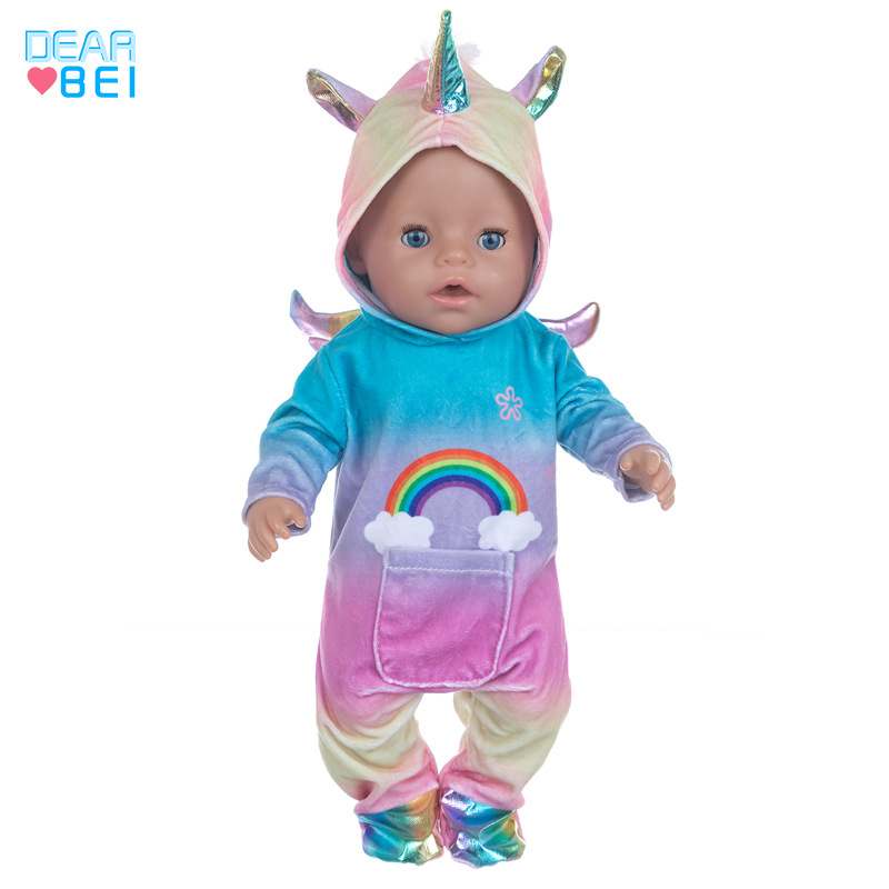 18-inch American girl toy doll tie-dyed one-piece suit DU unicorn doll clothes angel wings accessories wholesale details Picture