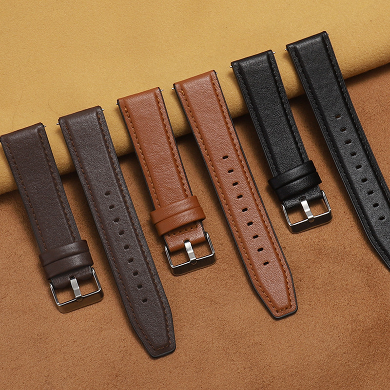 现货适用苹果手表带iWatch2/3/4/5/6代硅胶贴真牛皮苹果表带