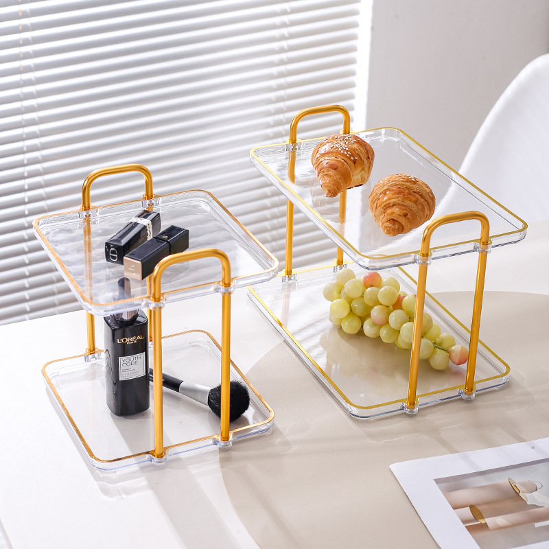 Beauty Salon Desktop Double Tray Acrylic Shelf Kitchen Table Living Room Table Tea Table Cup Snack Storage Specification drawing