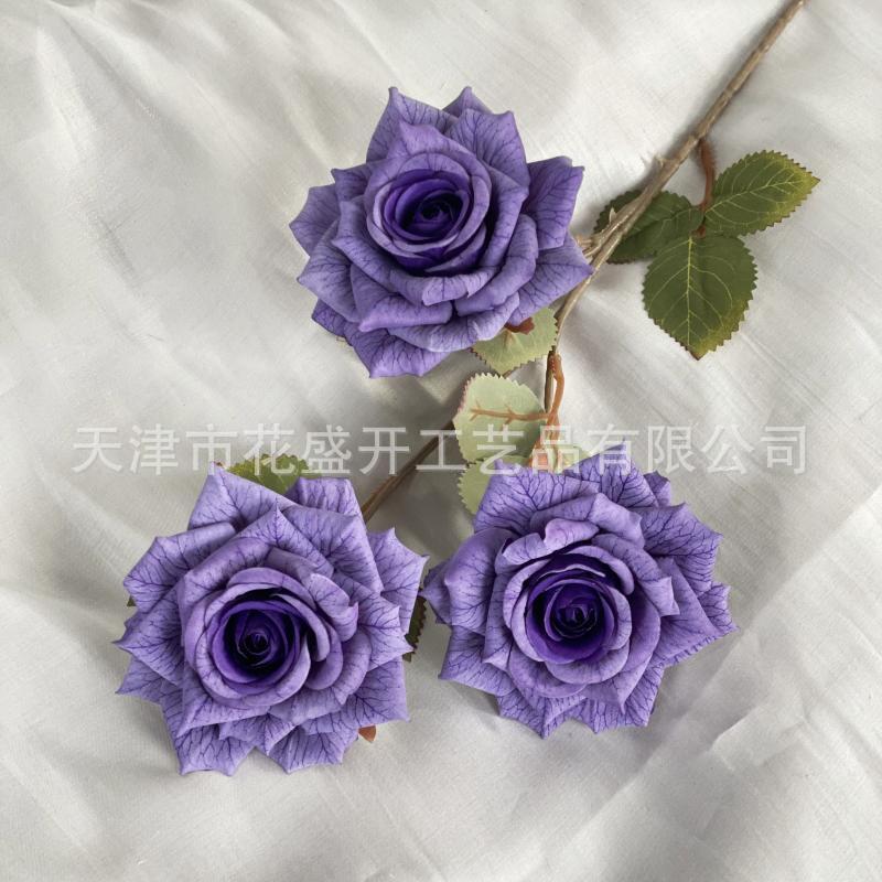 Net Red 3 Head Cappuccino Rose Simulation Flower Senior Wedding Decoration Home Soft Decoration Hotel Decoration Cross-Border Specification drawing