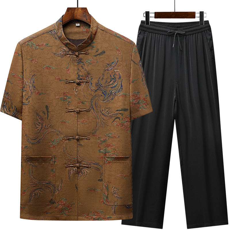 Guizao mulberry seda tang traje de hombre de mediana edad manga corta casual nuevo estilo chino chinese style chancellor hansuit daddy top