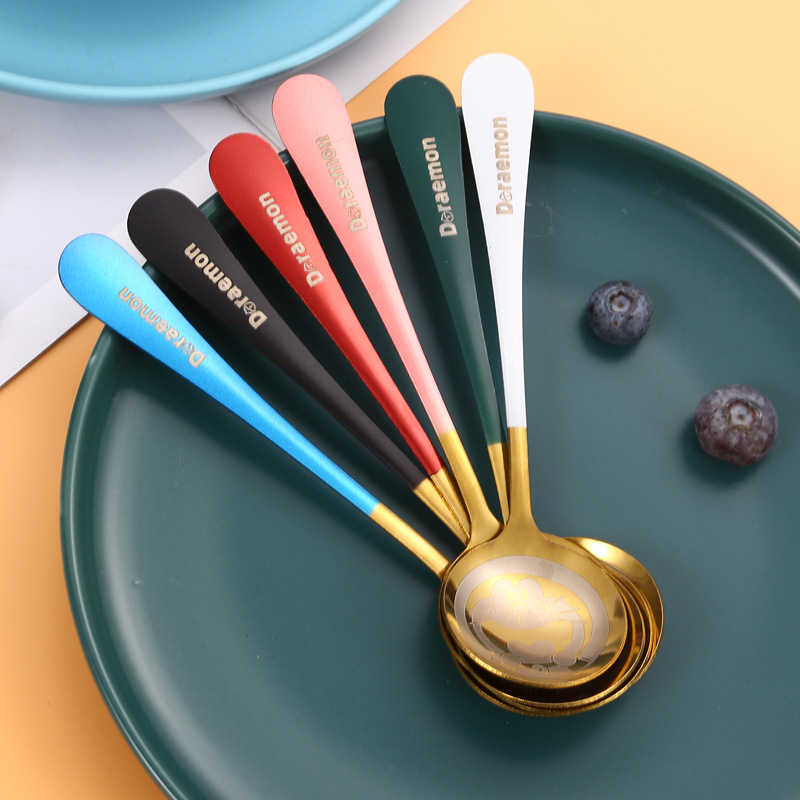 不锈钢叮当猫勺子家用网红勺创意ins韩式甜品小圆勺可爱星巴勺子详情图4