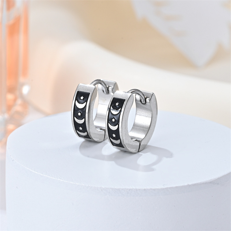 Cross-border simple stainless steel hand-polished, corrosion-filled and oiled earrings and earrings, men's trendy Korean-style versatile ear ring accessories Application Scenario
