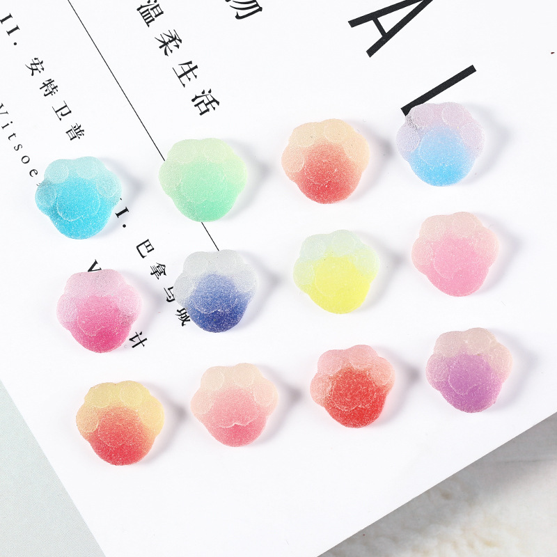 New resin accessory cartoon gradient cat paw gummy candy simulation food toy diy cream rubber phone case patch material details Picture