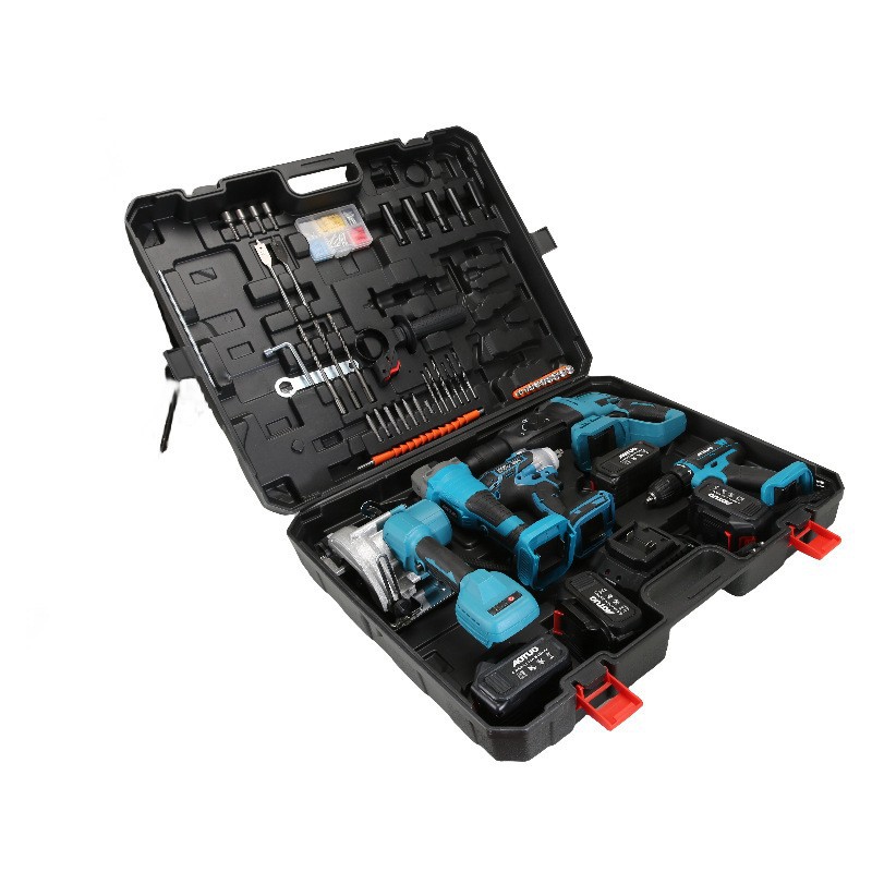 Customized cross-border brushless lithium electric tool set, four-piece set of lithium battery impact drill, Angle grinder, electric drill and wrench Specification image