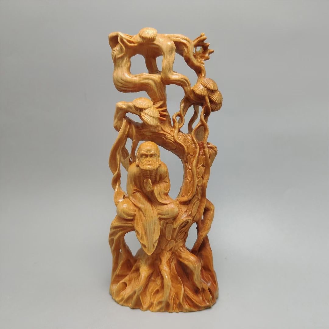 崖柏达摩摆件根雕随形客厅木雕工艺品 文玩木质达摩