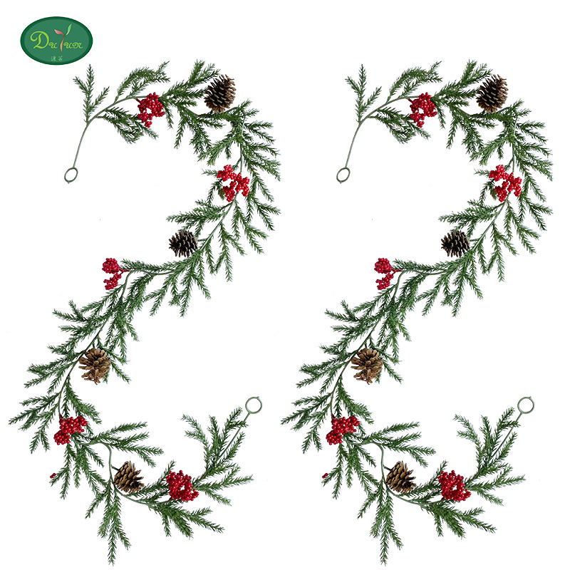 仿真松针藤条 亚马逊圣诞节红浆果松果气氛布置室内绿植松针装饰详情图1