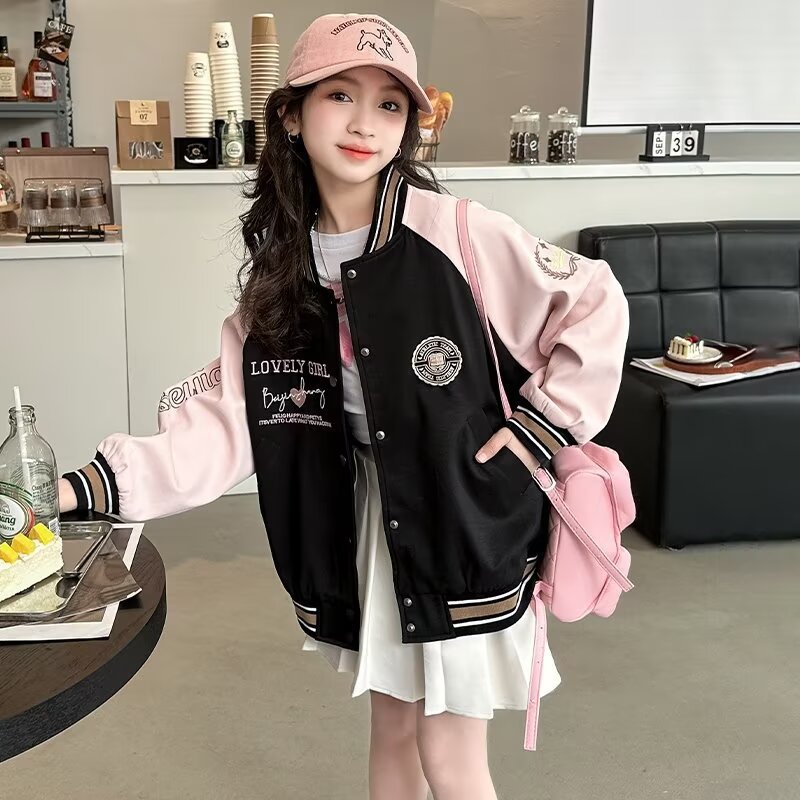 女童外套春秋款2024新款洋气时髦中大童学院风休闲秋装棒球服上衣