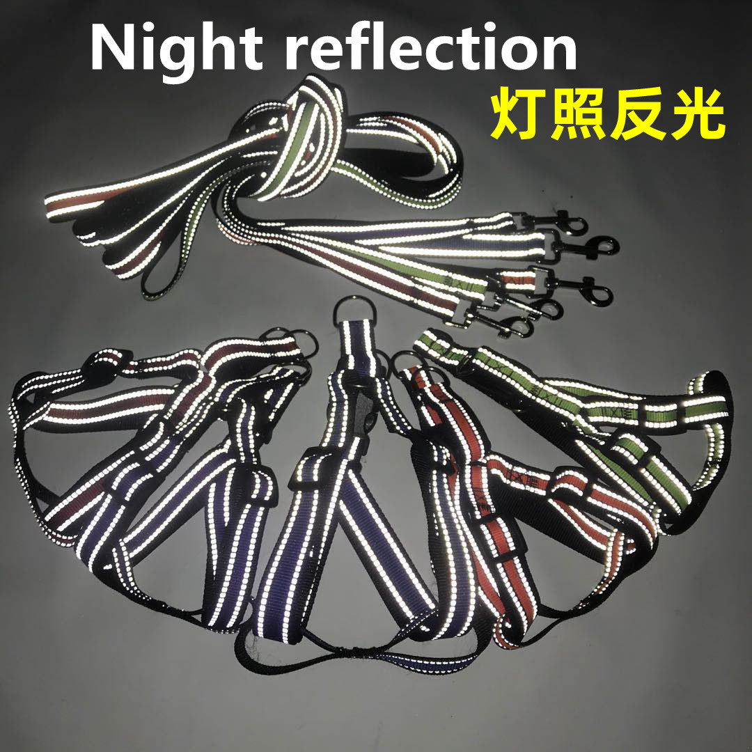 Pet dog leash, double-line reflective silk nylon leash, chest and back strap, small and medium-sized dog walking leash, dog chain, collar
