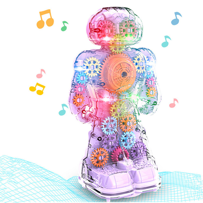 New cross-border transparent rotating gear light music walking electric universal robot trade children's toys Application Scenario