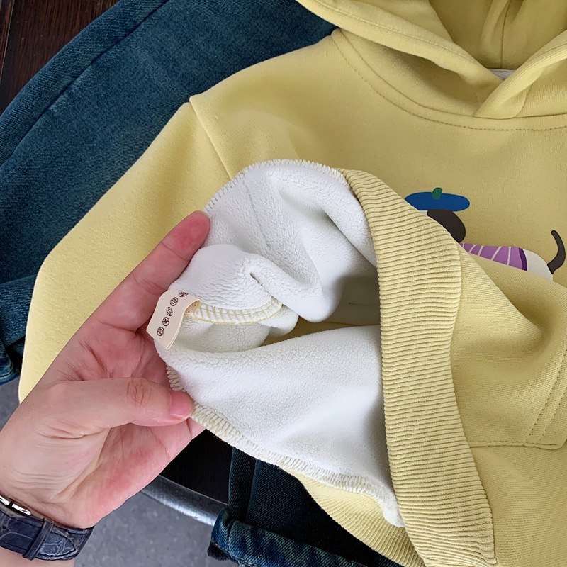 Boys' hoodie with fleece for autumn and winter, 2025 new style, cool and stylish children's wear, winter hooded long-sleeved top for sporty boys details Picture