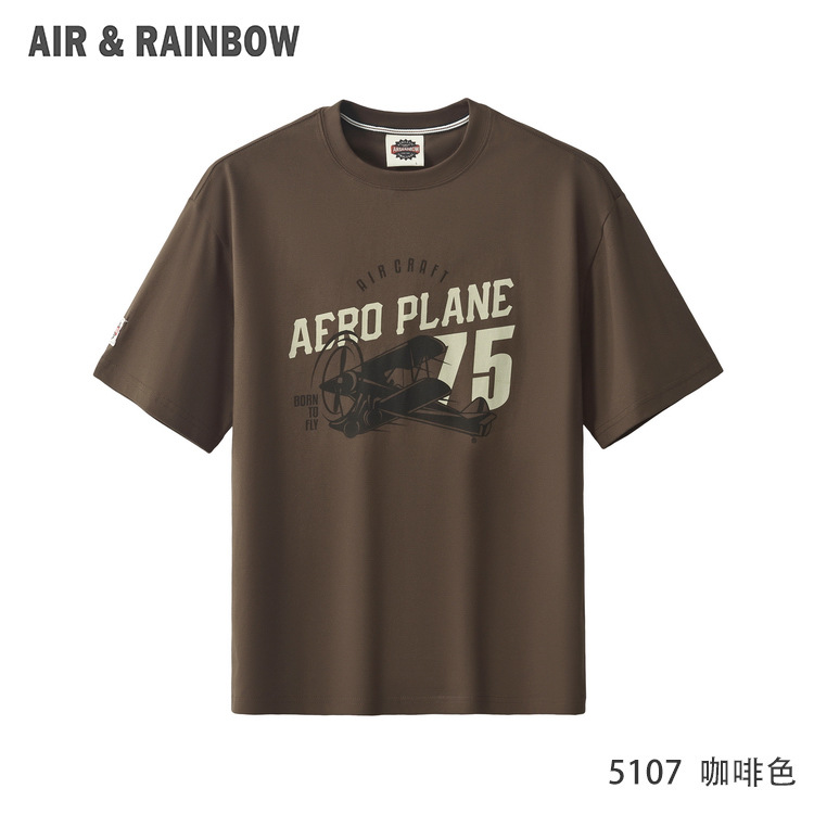 New summer breathable retro airplane print round-neck versatile, casual, fashionable, comfortable and simple men's T-shirt 5107 Specification image