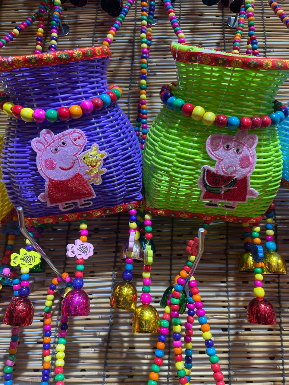 Scenic Area Children's Small Basket National Wind Bamboo Woven Fish Basket Craft Color Wind Chimes Stage Performance Toy Hanging Decorated Basket Specification drawing