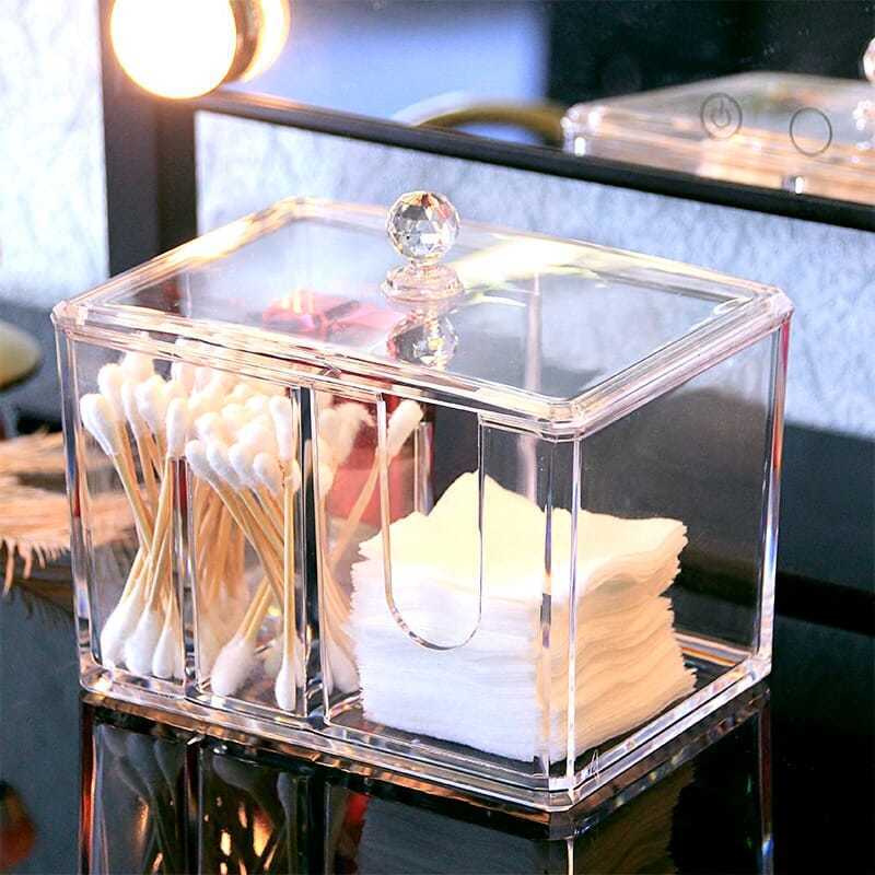 Makeup cotton storage box, cotton swab box, dressing table, makeup dust-proof lipstick, transparent acrylic multi-functional makeup remover cotton box Item Picture
