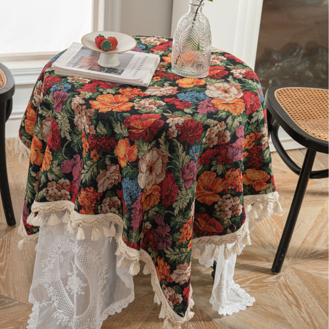Iman Qi Yun American-style tablecloth, jacquard iris flower bird plant tablecloth, thick tablecloth, lace layering Specification image