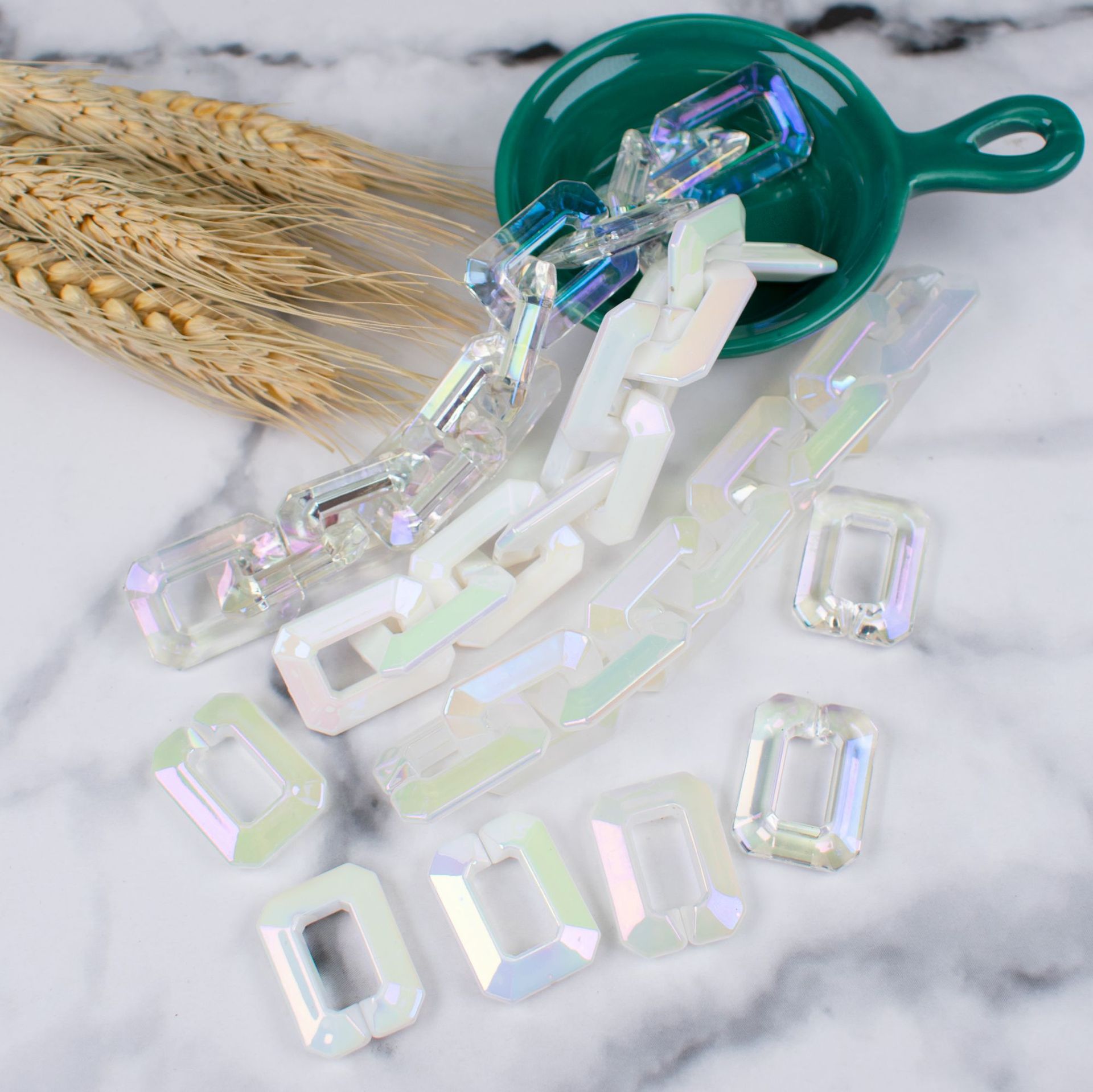 亚克力塑料透明高亮AB炫彩人鱼姬21*28方型链条环插扣DIY饰品配件图