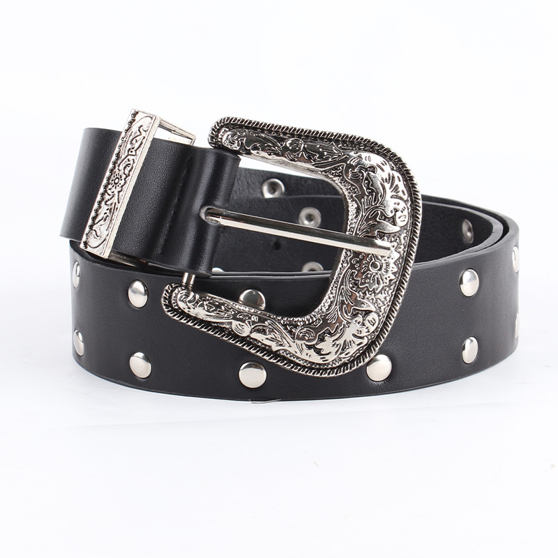 Belt Female American Riveted Metal Buckle Spice Girl Millennium Sewn Style Y2k Retro European Fan Heavy Industry Punk Belt Female details Picture