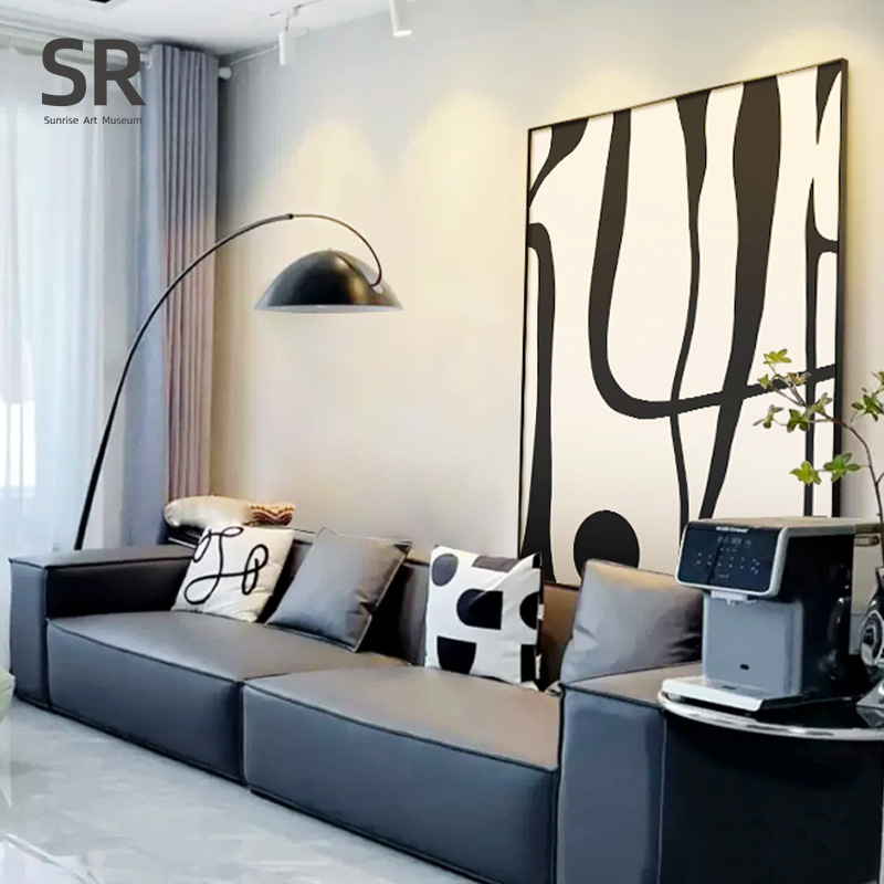 Minimalist black, white and grey living room decorative painting, high-end Italian abstract floor-length painting, entrance sofa background wall hanging painting details Picture