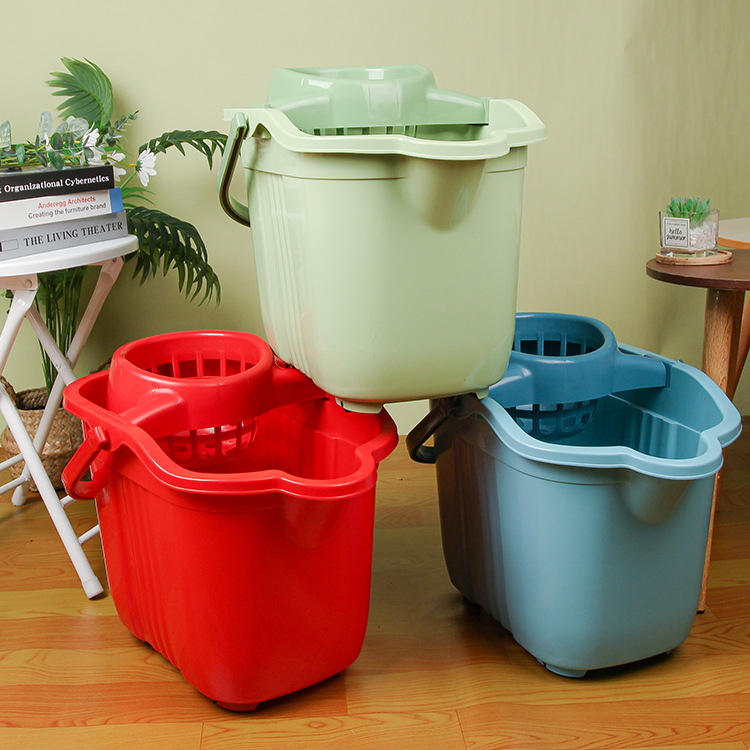 Household Thickened Mop Bucket With Wheels Plastic Twist Mop Single Bucket Manual Squeeze Bucket Drag Bucket details Picture