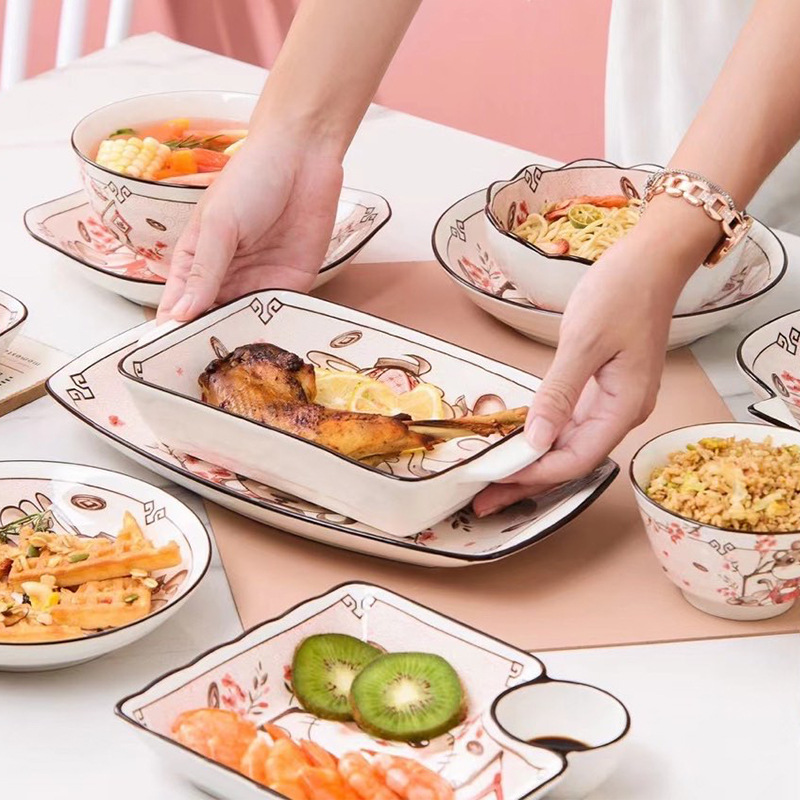 Tiger Year Bowl zodiac gift, Chinese-style bowl and plate gift, ceramic tableware, home Chinese-style Tiger Roar and power bowl and plate set details Picture