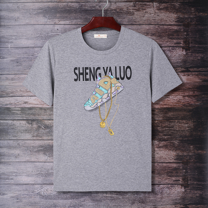 Men's chubby short-sleeved silk-screened casual shirt 2024 new summer style men's trendy round-neck T-shirt without shrinking details Picture