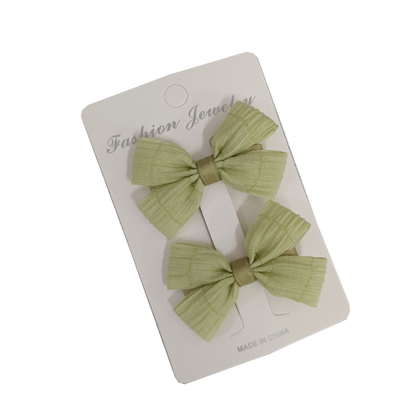 Spring/Summer New Kids Little Girls Hair Clip Crepe Matcha Green Mini Bow With Fringe Clip Item Picture