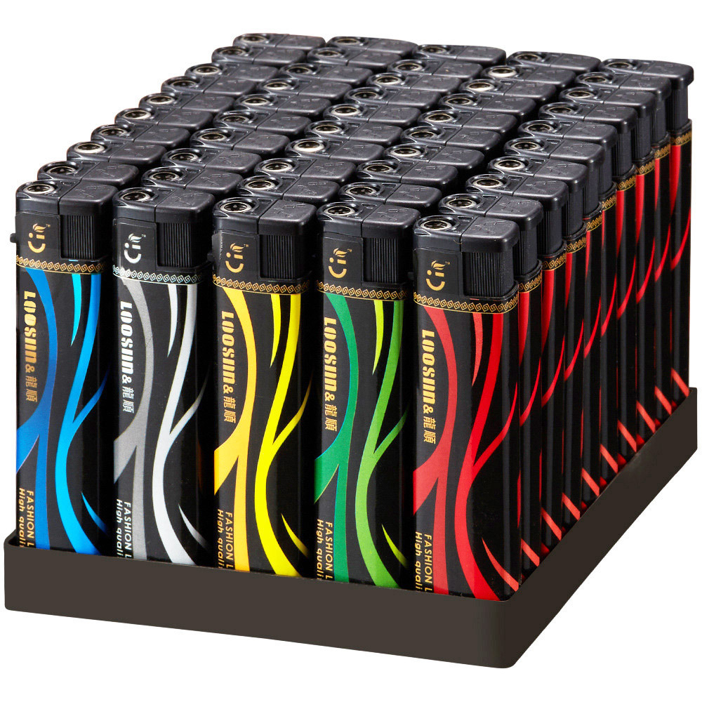 50支厂家直销龙顺防风打火机炫彩条纹创意花色便利店批发进货热卖