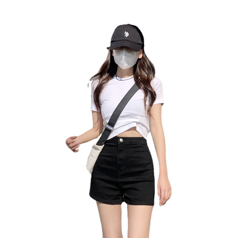 High-waisted slimming denim shorts for women, a new summer Korean-style hot pants that are tight-fitting, height-enhancing, versatile, and form-fitting Item Picture