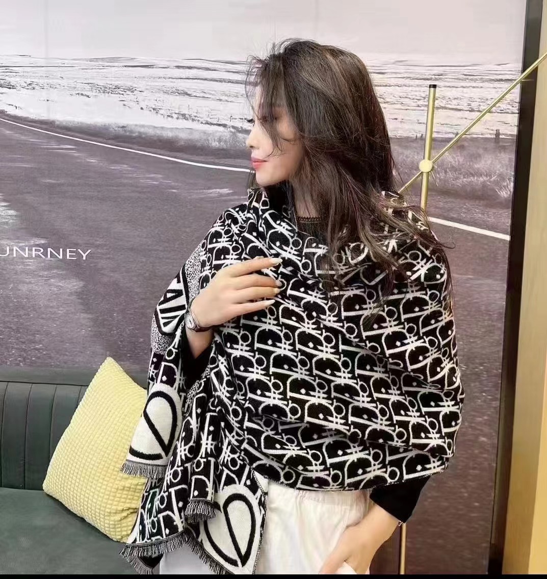 Simple Om Scarf Female Korean Geometric Imitation Cashmere Autumn And Winter Warm Scarf Fashion Everything Long Net Red Shawl details Picture
