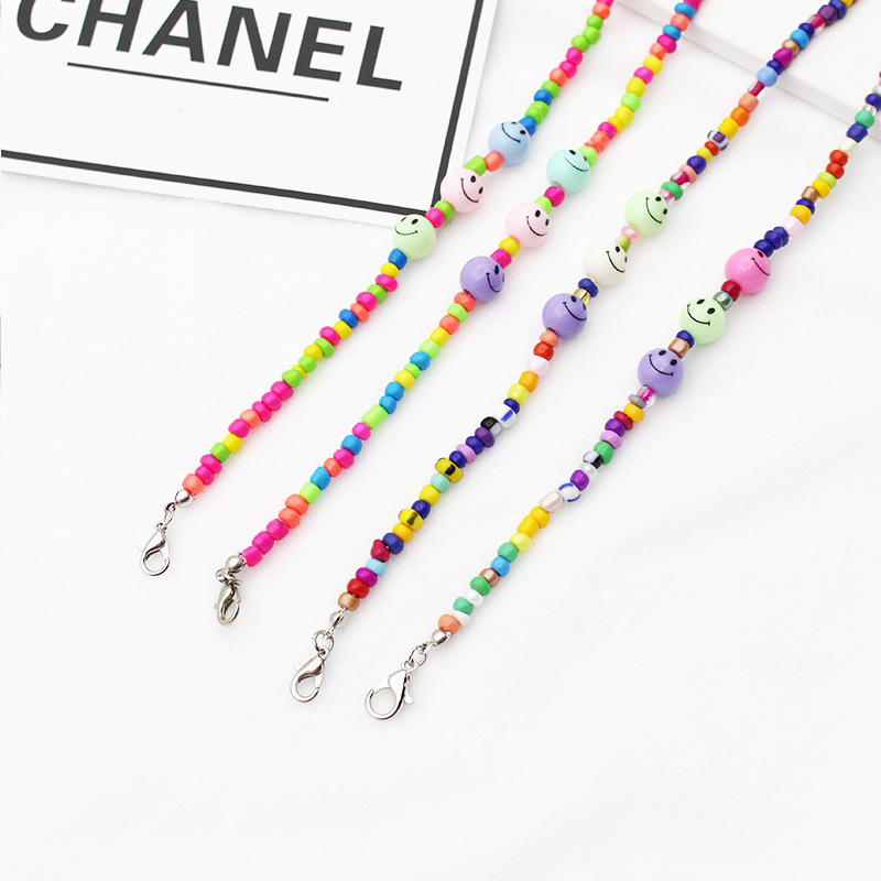 High-end European and American colorful chain for glasses, smiling face glasses, anti-drop lanyard, ins beaded mask chain for women